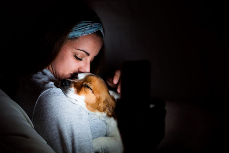 chien dans les bras de sa maitresse